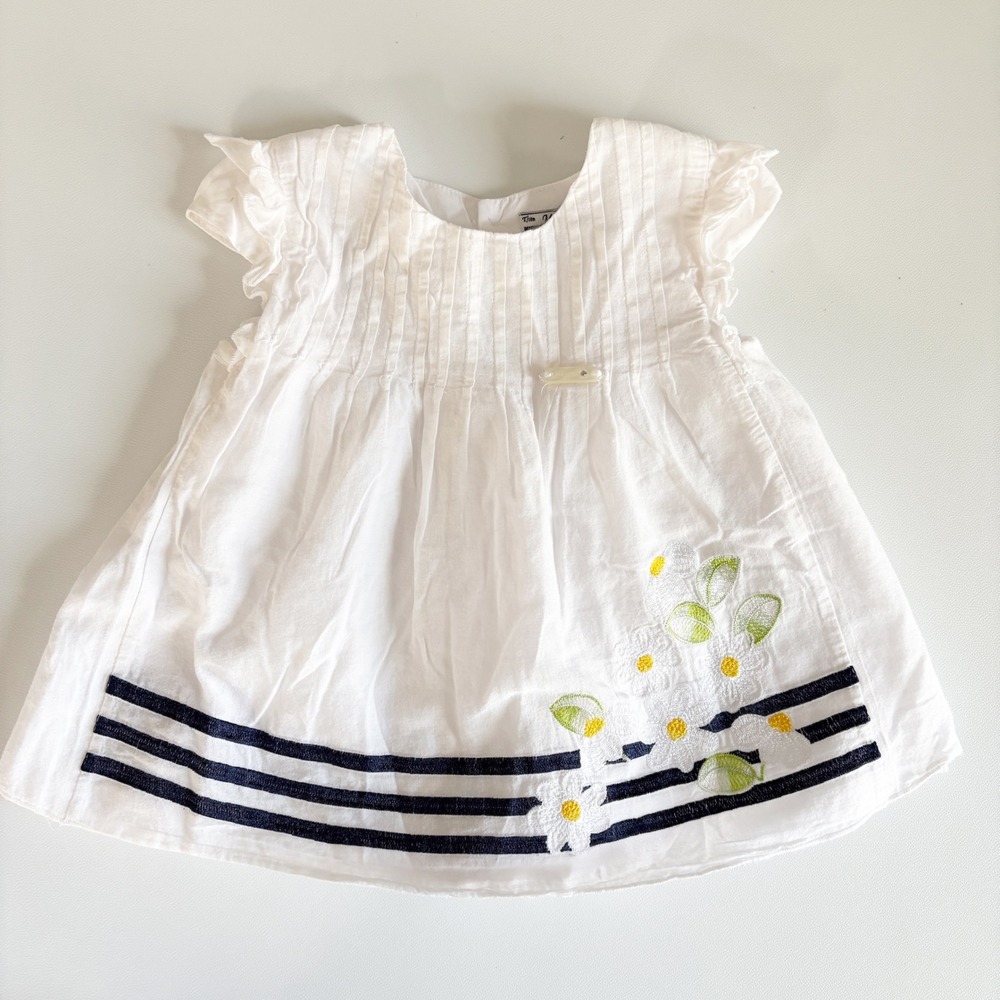 Mayoral Baby Girls Floral Nautical Embroidered Ruffle Dress Size 18M White